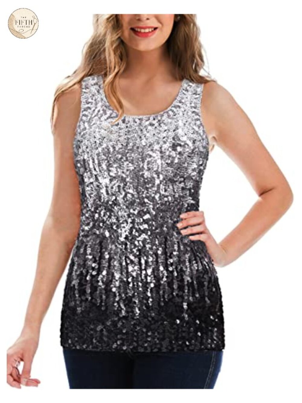 Sequin Tank Top Sleeveless Glitter Gradient Party Club Vest